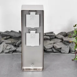 Abilene Prises électriques d'extérieur Acier inoxydable, Gris