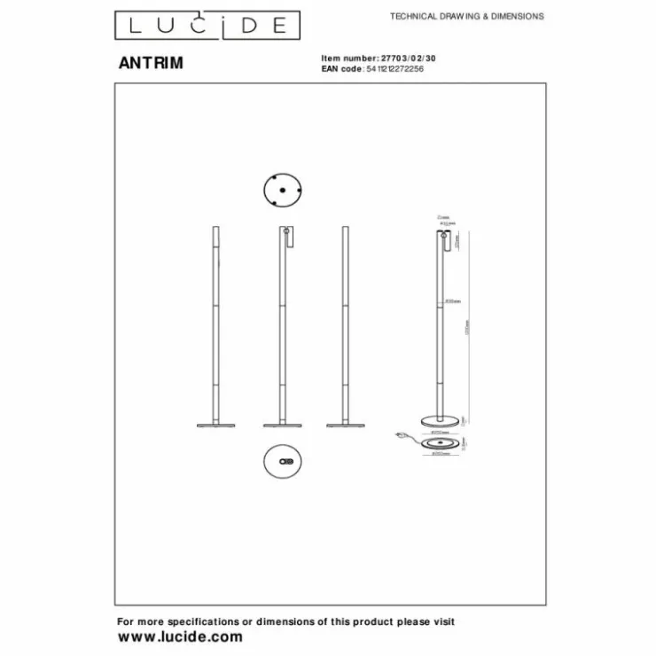 Luminaires Lucide Éclairage Led|ANTRIM Lampadaire LED Noir, 1 lumière