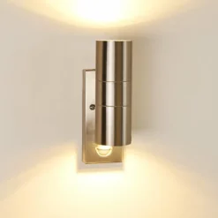 Applique murale d'extérieur Brachy Acier inoxydable, 2 lumières, Détecteur de mouvement