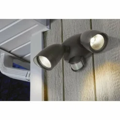 Applique murale d'extérieur Lutec SHRIMP LED Noir, 2 lumières, Détecteur de mouvement