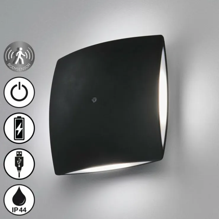 FHL easy Éclairage Led|Applique murale d'extérieur Magnetics LED Noir, 4 lumières, Détecteur de mouvement