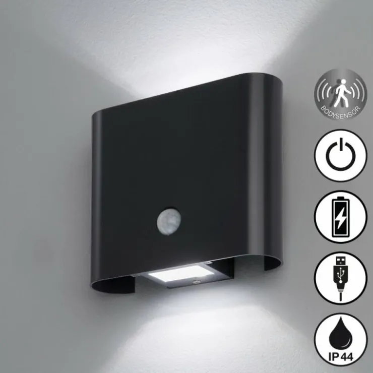FHL easy Éclairage Led|Applique murale d'extérieur Magnetics LED Noir, 2 lumières, Détecteur de mouvement