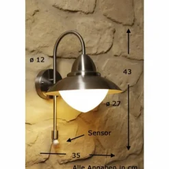 Applique murale Eglo SIDNEY Acier inoxydable, Détecteur de mouvement