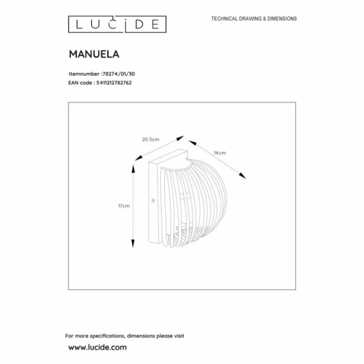 Luminaires Lucide Appliques|Applique murale Lucide MANUELA Noir, 1 lumière