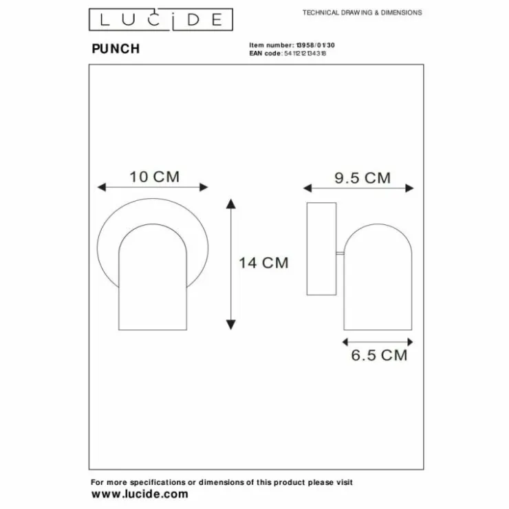 Luminaires Lucide Spots Et Projecteurs|Applique murale Lucide PUNCH Noir, 1 lumière