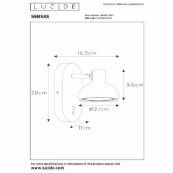 Luminaires Lucide Spots Et Projecteurs|Applique murale Lucide SENSAS Blanc, 1 lumière