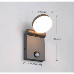 Applique murale Trio ADOUR LED Anthracite, 1 lumière, Détecteur de mouvement