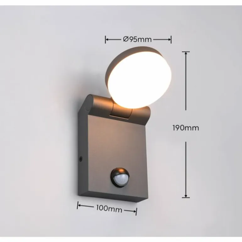 Applique murale Trio ADOUR LED Anthracite, 1 lumière, Détecteur de mouvement