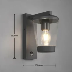 Applique murale Trio-Leuchten Cavado Anthracite, 1 lumière, Détecteur de mouvement