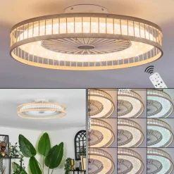 Benasal Plafonnier, Ventilateur de plafond lumineux Écru, Blanc, 1 lumière, Télécommandes