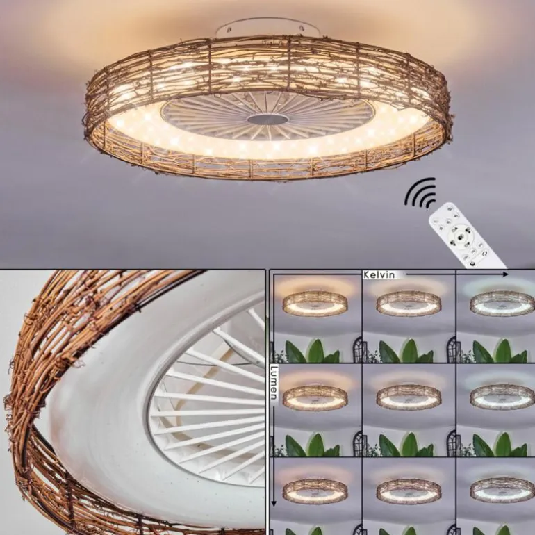 Benasal Plafonnier, Ventilateur de plafond lumineux Écru, Blanc, 1 lumière, Télécommandes