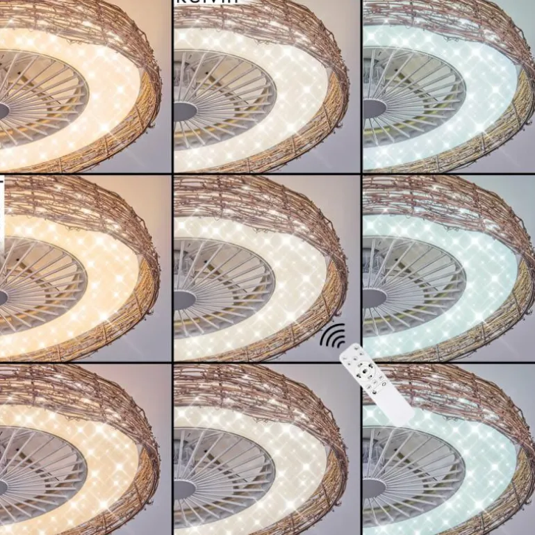 Benasal Plafonnier, Ventilateur de plafond lumineux Écru, Blanc, 1 lumière, Télécommandes
