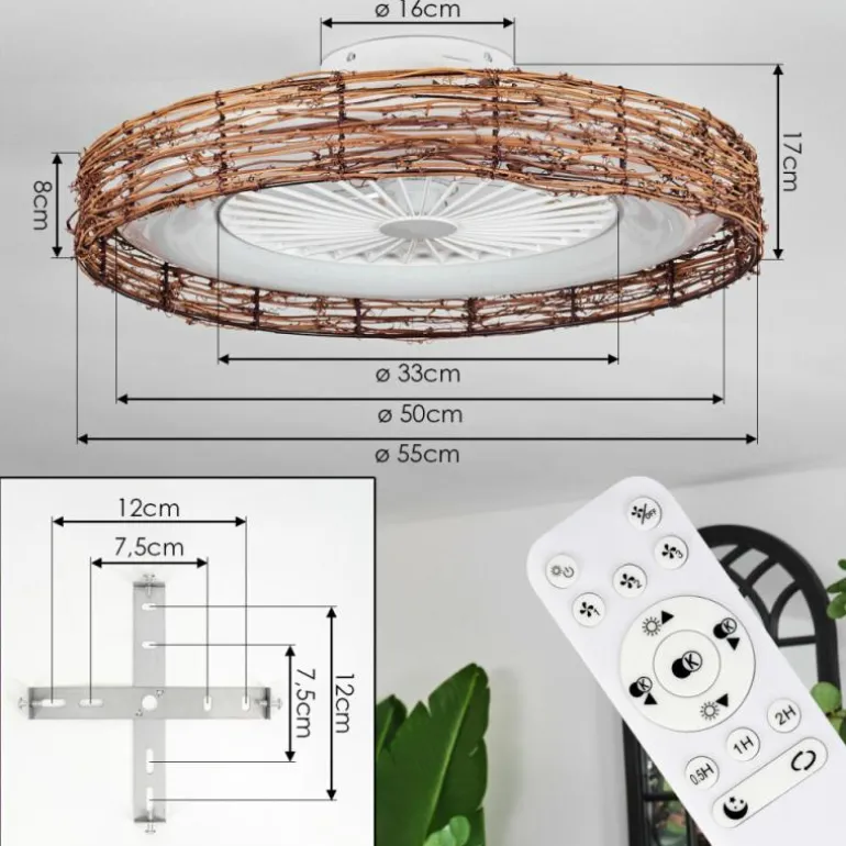 Benasal Plafonnier, Ventilateur de plafond lumineux Écru, Blanc, 1 lumière, Télécommandes