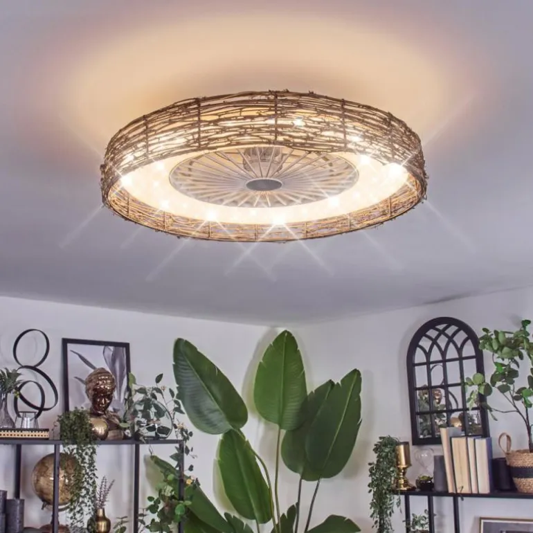 Benasal Plafonnier, Ventilateur de plafond lumineux Écru, Blanc, 1 lumière, Télécommandes
