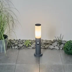 Borne lumineuse Caserta Anthracite, 1 lumière, Détecteur de mouvement