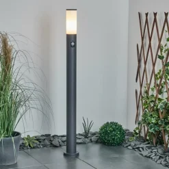 Borne lumineuse Caserta Anthracite, 1 lumière, Détecteur de mouvement