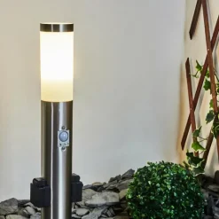 Borne lumineuse Gaborone LED Nickel mat, 1 lumière, Détecteur de mouvement