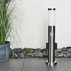 Borne lumineuse Gaborone LED Nickel mat, 1 lumière, Détecteur de mouvement