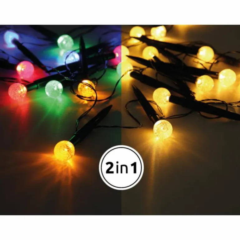 Borne lumineuse Globo SOLAR LED Noir, Transparent, 20 lumières, Changeur de couleurs