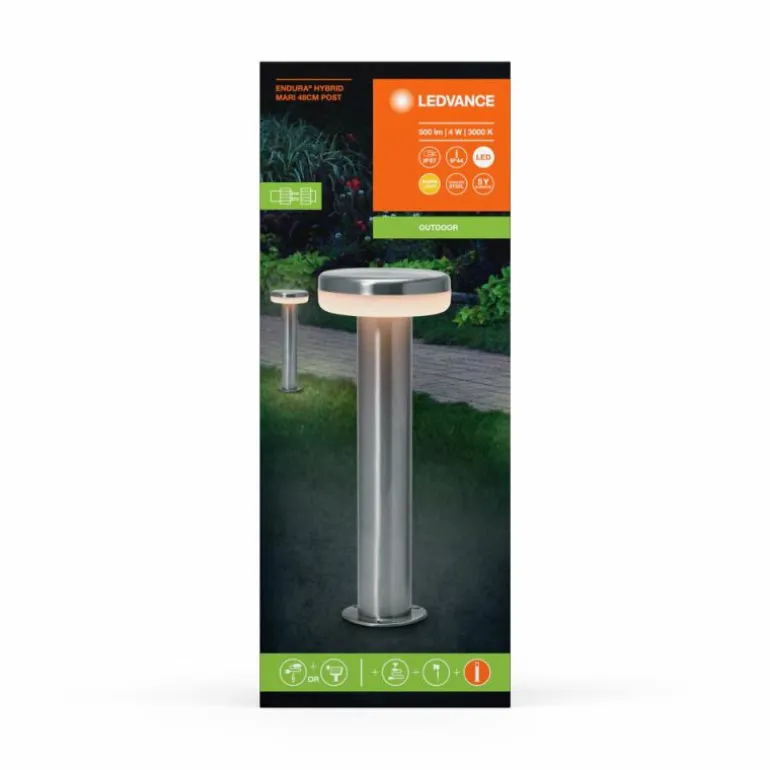 Endura Lampadaire d'extérieur Luminaires Ledvance LED Acier brossé, 1 lumière