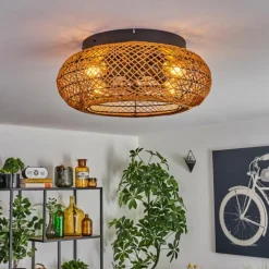 Fallhagen Plafonnier, Ventilateur de plafond lumineux Noir, 4 lumières, Télécommandes