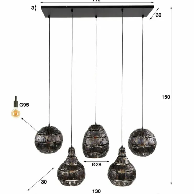 hofstein Suspensions|Jamprestes Suspension Brun, Noir, 5 lumières