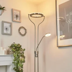 hofstein Lampadaires Et Lampes Sur Pied|Lampadaire à vasque Plouescat LED Nickel mat, 2 lumières