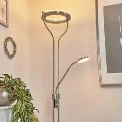 hofstein Lampadaires Et Lampes Sur Pied|Lampadaire à vasque Plouescat LED Nickel mat, 2 lumières