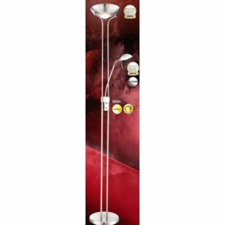 Luminaires Globo Lighting Lampadaires Et Lampes Sur Pied|Lampadaire à vasque Globo LEONAS LED Chrome, Nickel mat, 2 lumières