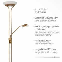 Luminaires Leuchten Direkt Lampadaires Et Lampes Sur Pied|Lampadaire à vasque Leuchten-Direkt ZAHARA LED Vieux laiton, 2 lumières