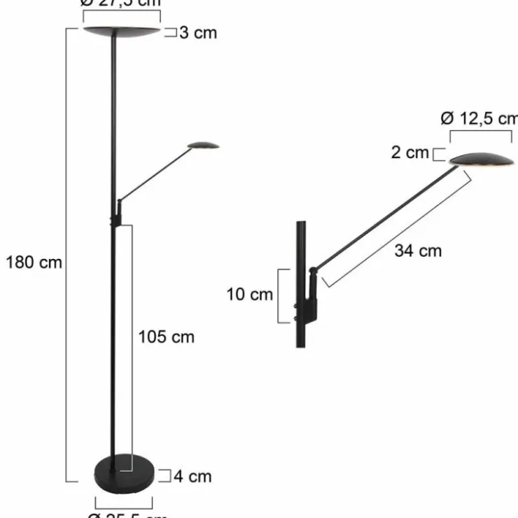 Luminaires Steinhauer Éclairage Led|Lampadaire à vasque Steinhauer Daphne LED Noir, 2 lumières