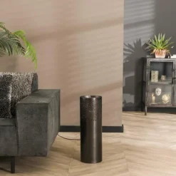 hofstein Lampadaires Et Lampes Sur Pied|Lampadaire Cylinder Nickel mat, Noir, 1 lumière