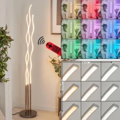 Lampadaire Gamsen LED Nickel mat, 3 lumières, Télécommandes, Changeur de couleurs