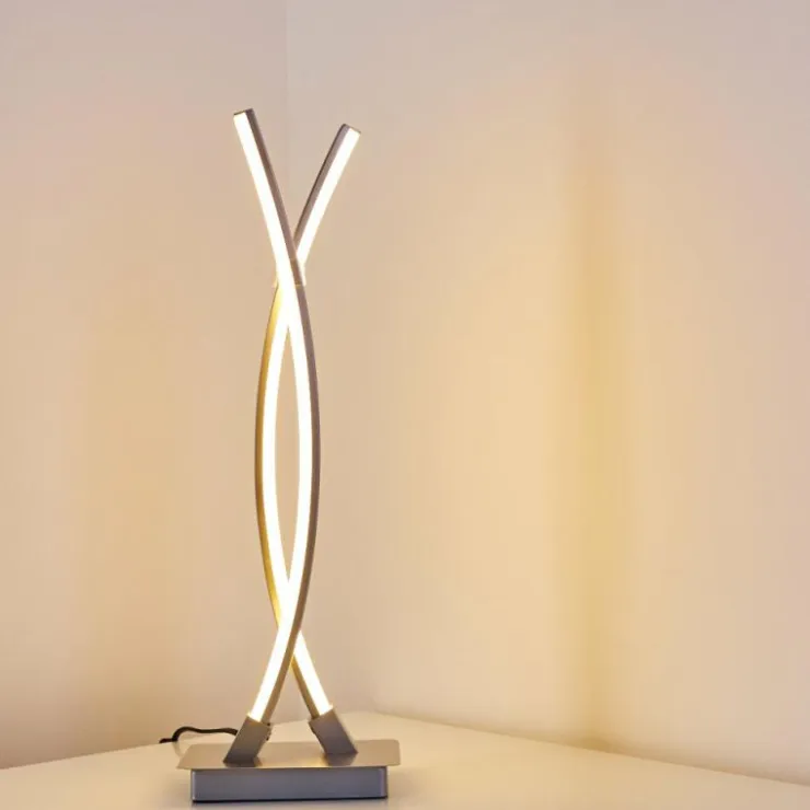 hofstein Lampes À Poser|Lampe à poser Horpmaal LED Nickel mat, 2 lumières