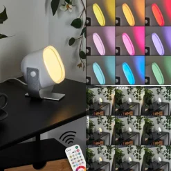 Lampe de table Ledo Argenté, 1 lumière, Télécommandes, Changeur de couleurs