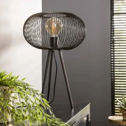 hofstein Lampes À Poser|Lampe de table Vagney Nickel mat, Noir, 1 lumière