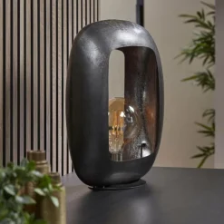 hofstein Lampes À Poser|Lampe de table Arch Nickel mat, Noir, 1 lumière