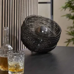 hofstein Lampes À Poser|Lampe de table Coil Brun foncé, Nickel mat, 1 lumière