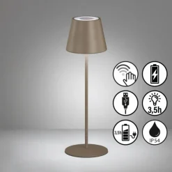 FHL easy Éclairage Led|Lampe de table Cosenza LED Brun, Gris, 1 lumière, Changeur de couleurs