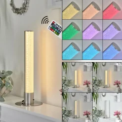 hofstein Lampes À Poser|Lampe de table Flaut LED Nickel mat, 1 lumière, Télécommandes, Changeur de couleurs