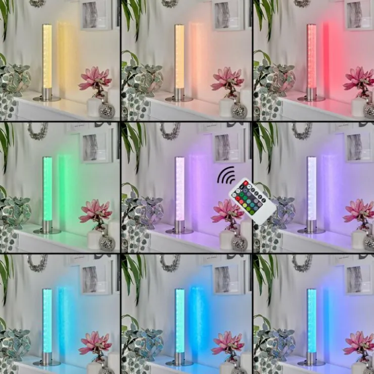hofstein Lampes À Poser|Lampe de table Flaut LED Nickel mat, 1 lumière, Télécommandes, Changeur de couleurs