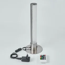 hofstein Lampes À Poser|Lampe de table Flaut LED Nickel mat, 1 lumière, Télécommandes, Changeur de couleurs