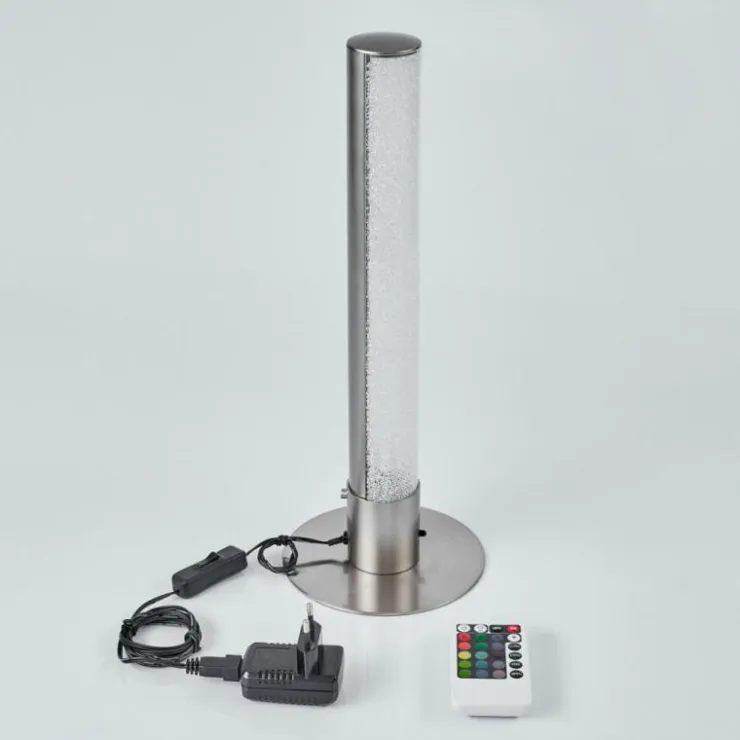 hofstein Lampes À Poser|Lampe de table Flaut LED Nickel mat, 1 lumière, Télécommandes, Changeur de couleurs