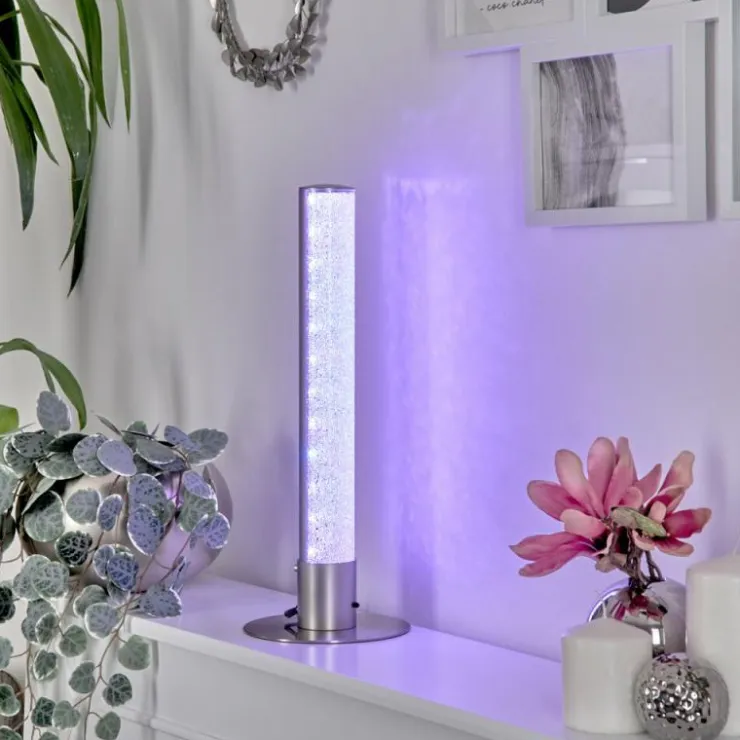 hofstein Lampes À Poser|Lampe de table Flaut LED Nickel mat, 1 lumière, Télécommandes, Changeur de couleurs