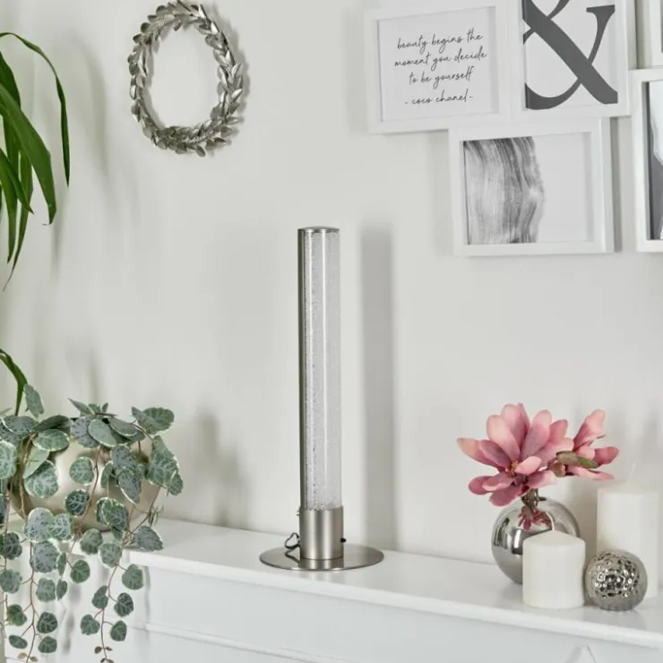 hofstein Lampes À Poser|Lampe de table Flaut LED Nickel mat, 1 lumière, Télécommandes, Changeur de couleurs