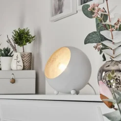 hofstein Lampes À Poser|Lampe de table Hajo Argenté, Blanc, 1 lumière