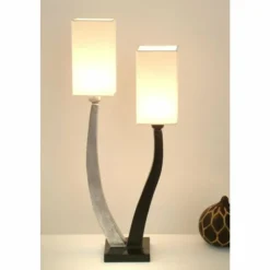 Luminaires Holländer Lampes À Poser|Lampe de table Holländer QUADRANGOLARE Noir, Argenté, 2 lumières