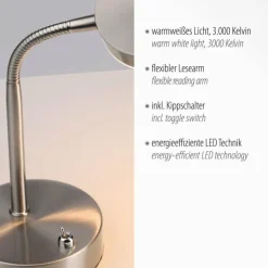 Luminaires Leuchten Direkt Éclairage Led|Lampe de table Leuchten-Direkt HENSKEN LED Acier brossé, 1 lumière