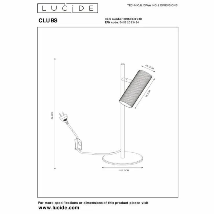 Luminaires Lucide Lampes À Poser|Lampe de table Lucide CLUBS Noir, 1 lumière