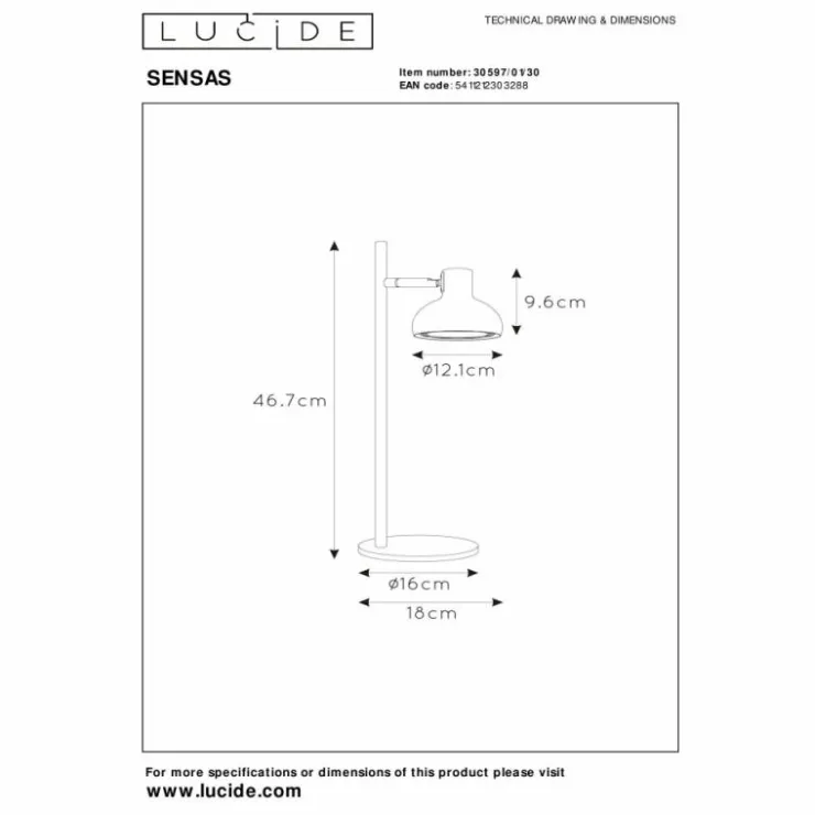 Luminaires Lucide Lampes À Poser|Lampe de table Lucide SENSAS Noir, 1 lumière